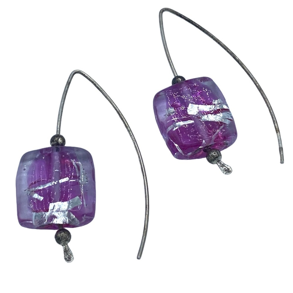 Sterling silver hook earrings 925 purple dichroic glass art glass silver